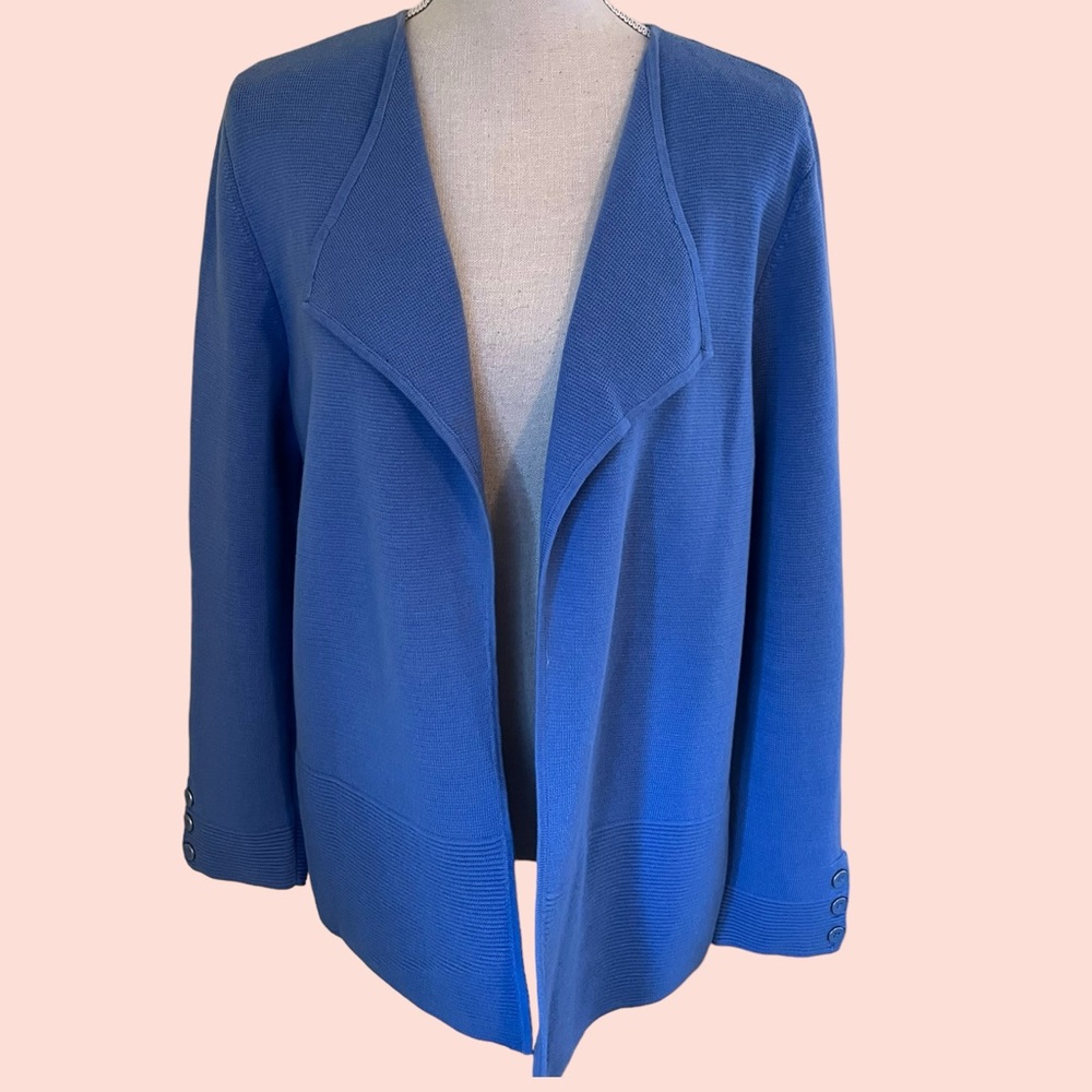 Talbots Cornflower Blue Open Front Ottoman Detail Cardigan LP